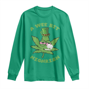 Funny St Patrick's Day Cannabis Weed Long Sleeve Shirt A Wee Bit Highrish Shamrock TS11 Irish Green Print Your Wear