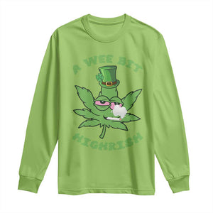 Funny St Patrick's Day Cannabis Weed Long Sleeve Shirt A Wee Bit Highrish Shamrock TS11 Lime Print Your Wear