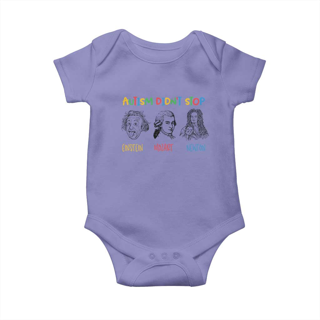 Autism Didn't Stop Einstein Mozart Newton Baby Onesie Autism Awareness TS11 Violet Print Your Wear