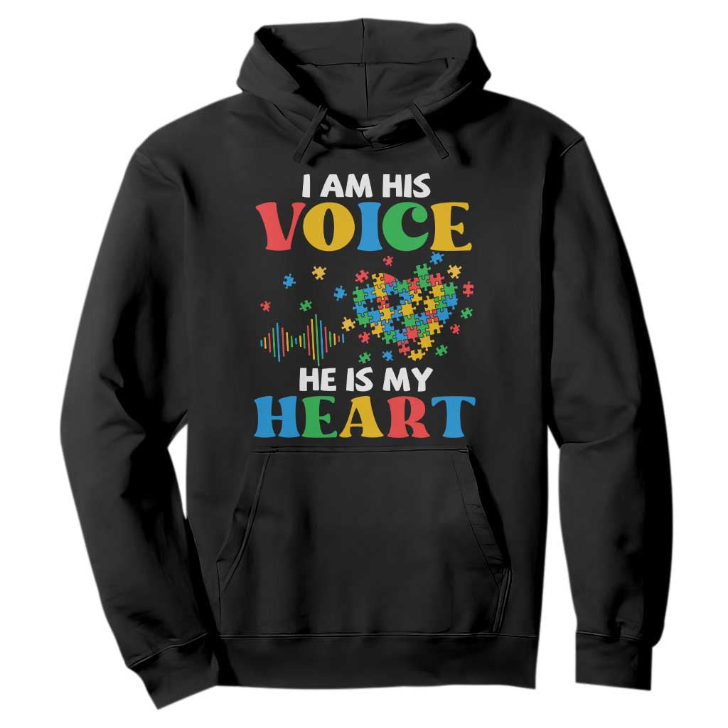 I Am His Voice He Is My Heart Hoodie Autism Awareness Puzzle Piece TS11 Black Print Your Wear