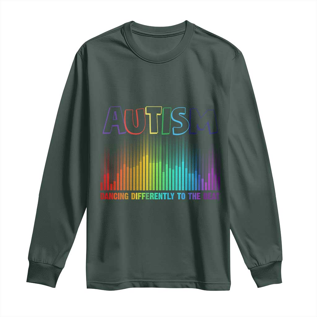 Autism Awareness Long Sleeve Shirt Autism Dancing Differently To The Beat TS11 Dark Forest Green Print Your Wear