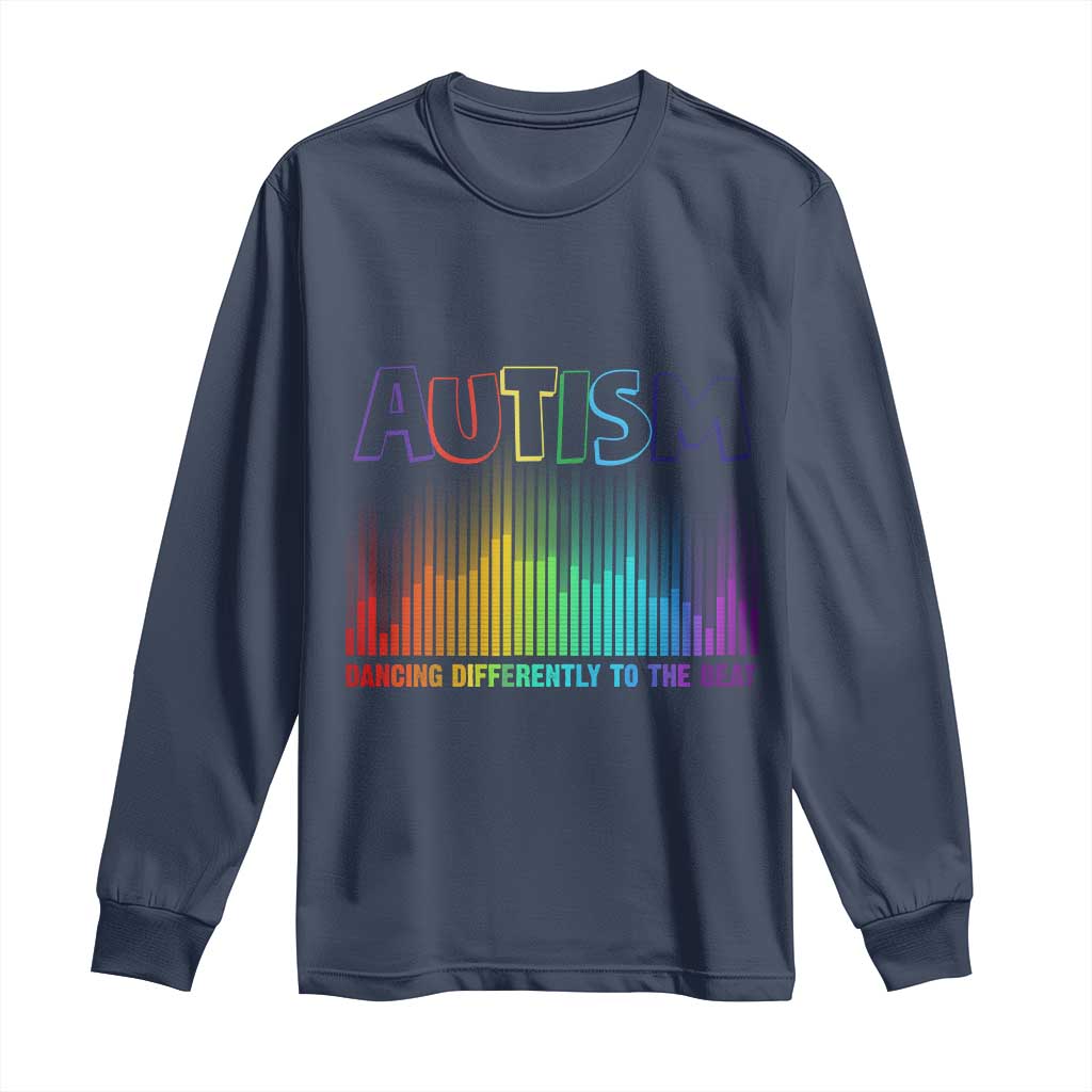 Autism Awareness Long Sleeve Shirt Autism Dancing Differently To The Beat TS11 Navy Print Your Wear