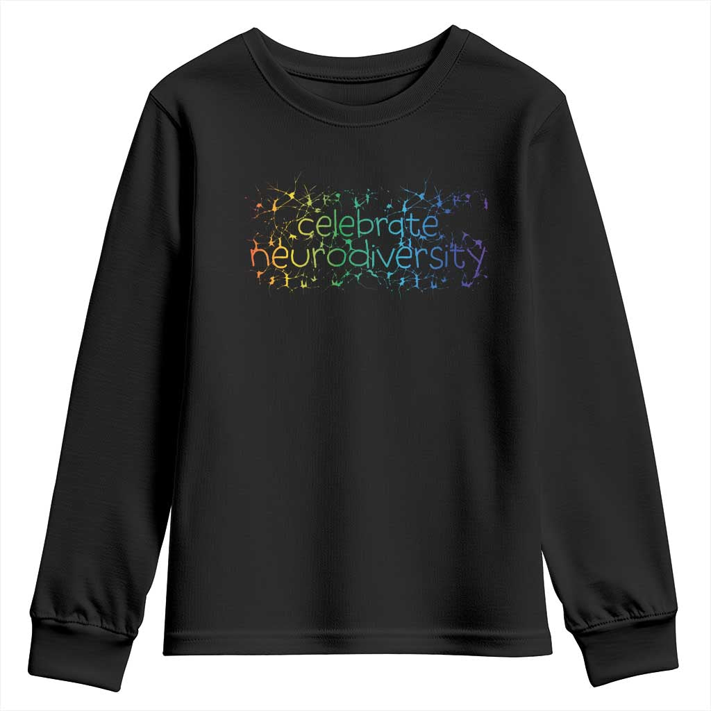 Celebrate Neurodiversity Youth Sweatshirt Autism Awareness ASD ADHD Mental Health TS11 Black Print Your Wear