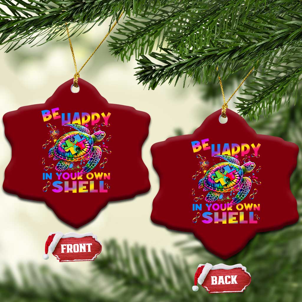 Funny Autism Awareness Be Happy In Your Own Shell Ceramic Ornament Rainbow Puzzle Turtle TS11 Print Your Wear