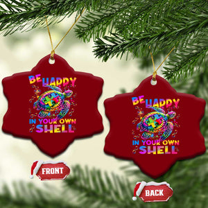 Funny Autism Awareness Be Happy In Your Own Shell Ceramic Ornament Rainbow Puzzle Turtle TS11 Print Your Wear