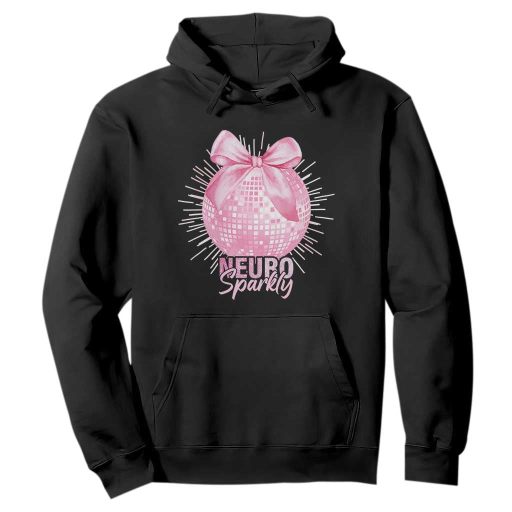 Neurodivergent Neuro Sparkly Hoodie Autism Spectrum ADHD Pink Bow Disco Ball TS11 Black Print Your Wear