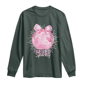 Neurodivergent Neuro Sparkly Long Sleeve Shirt Autism Spectrum ADHD Pink Bow Disco Ball TS11 Dark Forest Green Print Your Wear