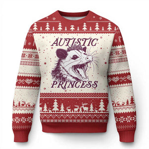 Funny Autistic Princess Ugly Christmas Sweater Autism Awareness Opposum TS11 Beige Red Print Your Wear