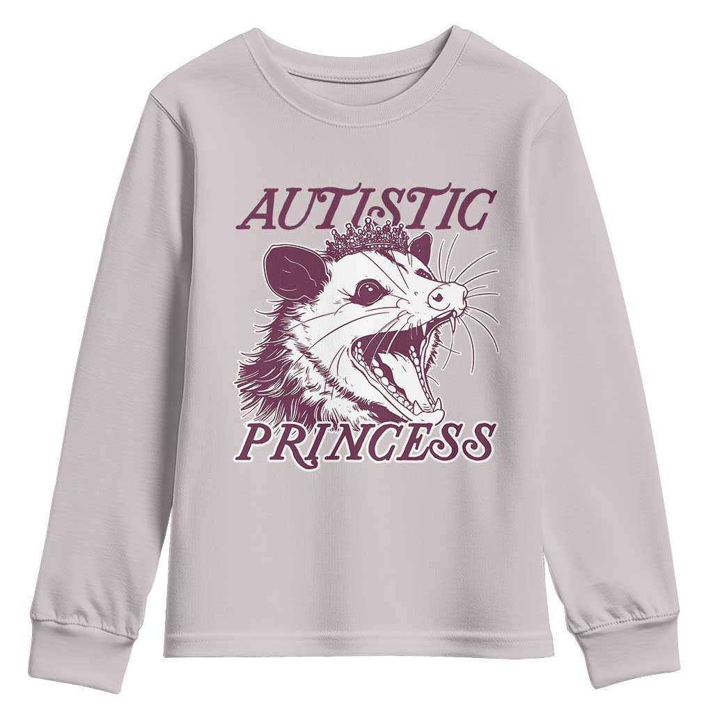 Funny Autistic Princess Youth Sweatshirt Autism Awareness Opposum TS11 Ice Gray Print Your Wear