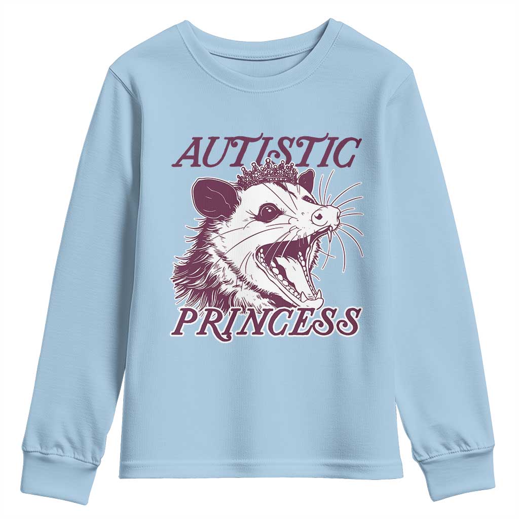 Funny Autistic Princess Youth Sweatshirt Autism Awareness Opposum TS11 Light Blue Print Your Wear