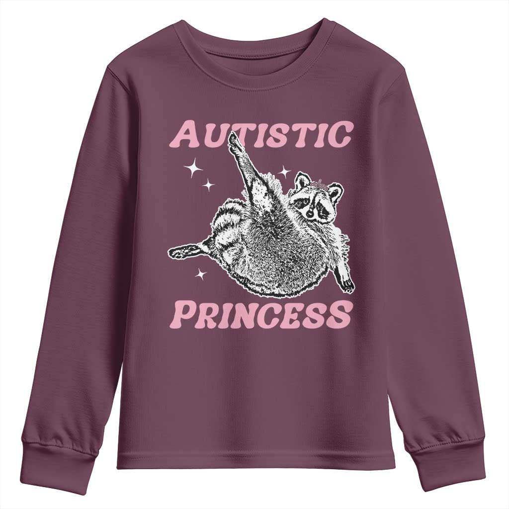 Funny Autistic Princess Youth Sweatshirt Autism Awareness Raccoon TS11 Maroon Print Your Wear