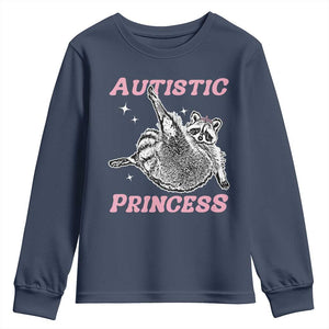 Funny Autistic Princess Youth Sweatshirt Autism Awareness Raccoon TS11 Navy Print Your Wear