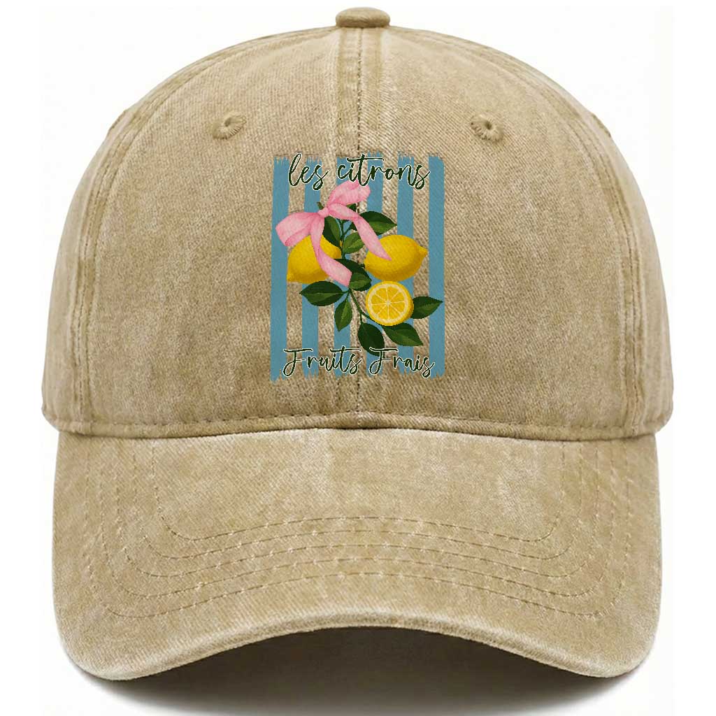 Funny Les Citrons Fruits Frais Washed Cotton Baseball Cap Summer Lemon Tropical Coquette TS11 Print Your Wear