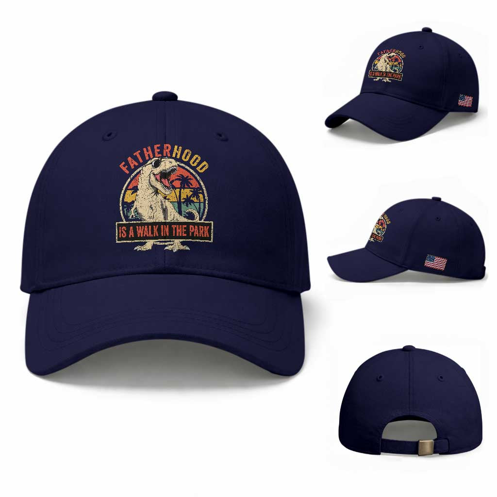 Fatherhood Is A Walk In The Park Dinosaur Dad Baseball Cap TS11 Baseball Cap Universal Fit Dark Blue Print Your Wear