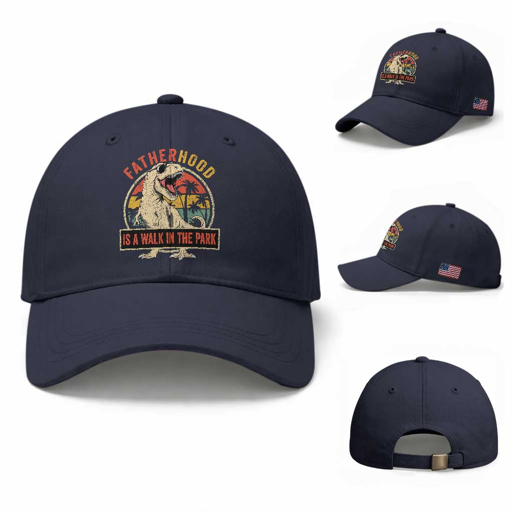 Fatherhood Is A Walk In The Park Dinosaur Dad Baseball Cap TS11 Baseball Cap Universal Fit Navy Print Your Wear