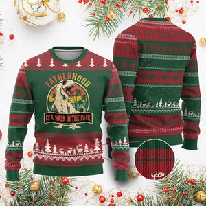 Fatherhood Is A Walk In The Park Dinosaur Dad Ugly Christmas Sweater TS11 Red Green Print Your Wear