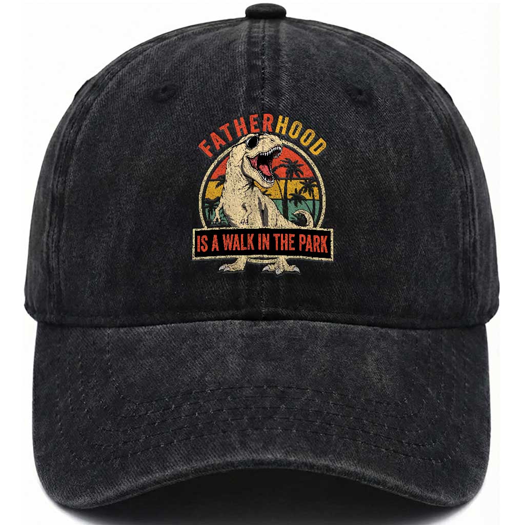 Fatherhood Is A Walk In The Park Dinosaur Dad Washed Cotton Baseball Cap TS11 Print Your Wear