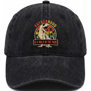 Fatherhood Is A Walk In The Park Dinosaur Dad Washed Cotton Baseball Cap TS11 Print Your Wear