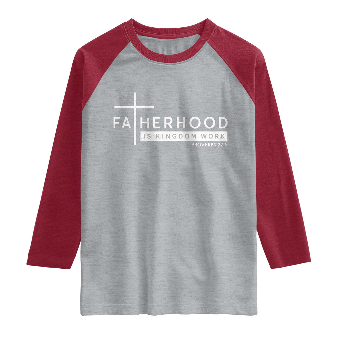 Fatherhood Is Kingdom Work Raglan Shirt Christian Dad TS11 Heather Gray Heather Red Print Your Wear