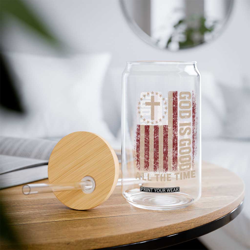 God Is Good All The Time Jesus Glass Can Christian American Flag