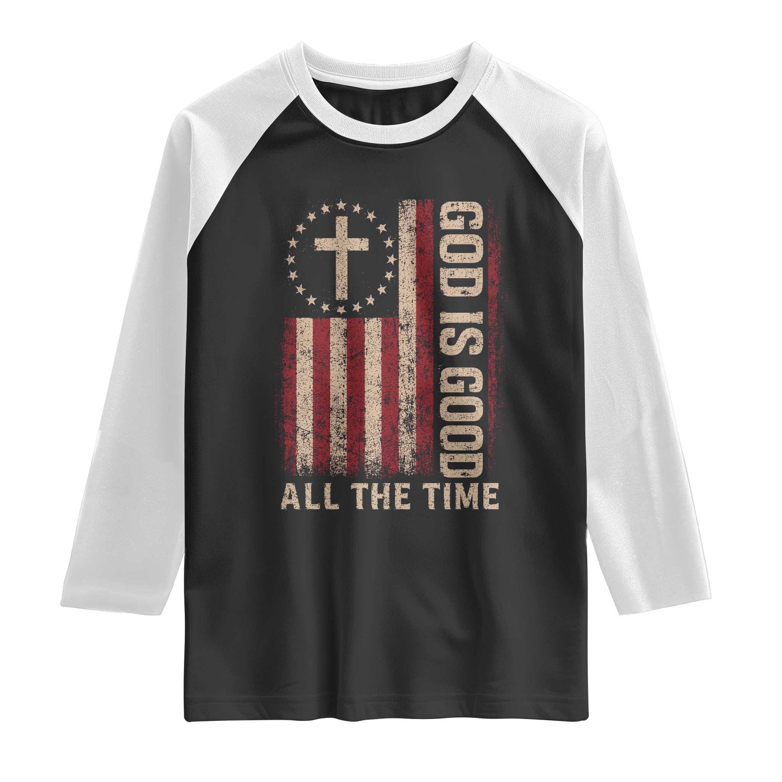 God Is Good All The Time Jesus Raglan Shirt Christian American Flag