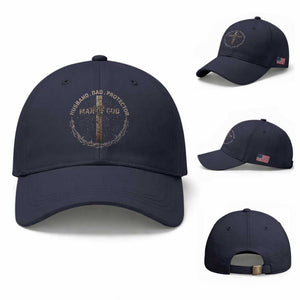 Man Of God Husband Dad Protector Baseball Cap Christian Dad Vintage Jesus Cross TS11 Baseball Cap Universal Fit Navy Print Your Wear