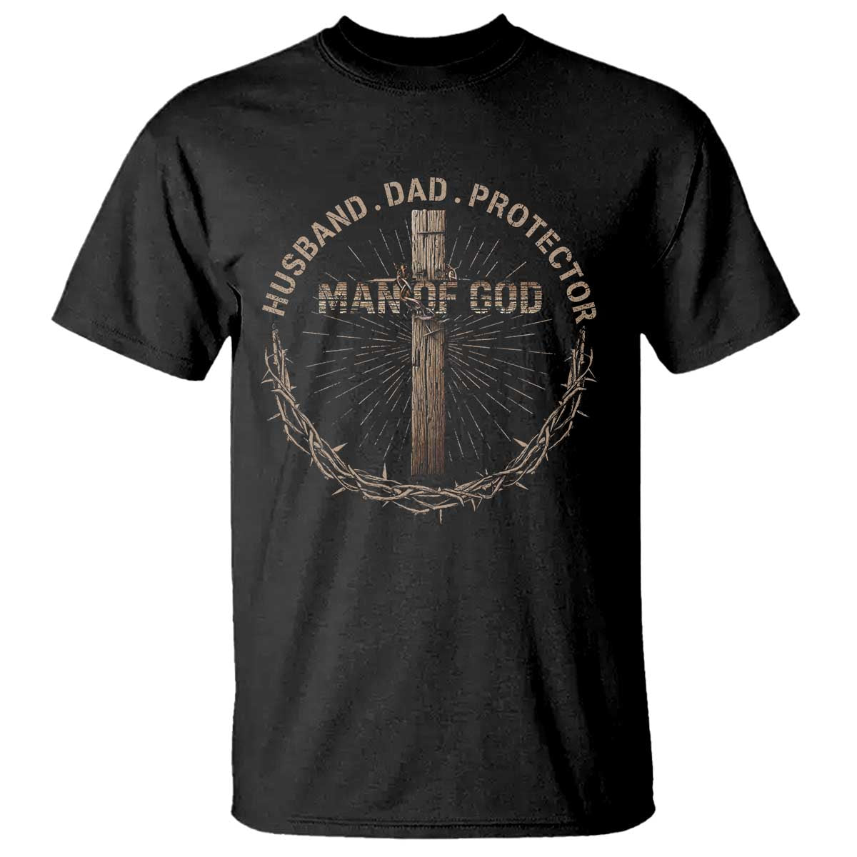 Man Of God Husband Dad Protector T Shirt Christian Dad Vintage Jesus Cross TS11 Black Print Your Wear