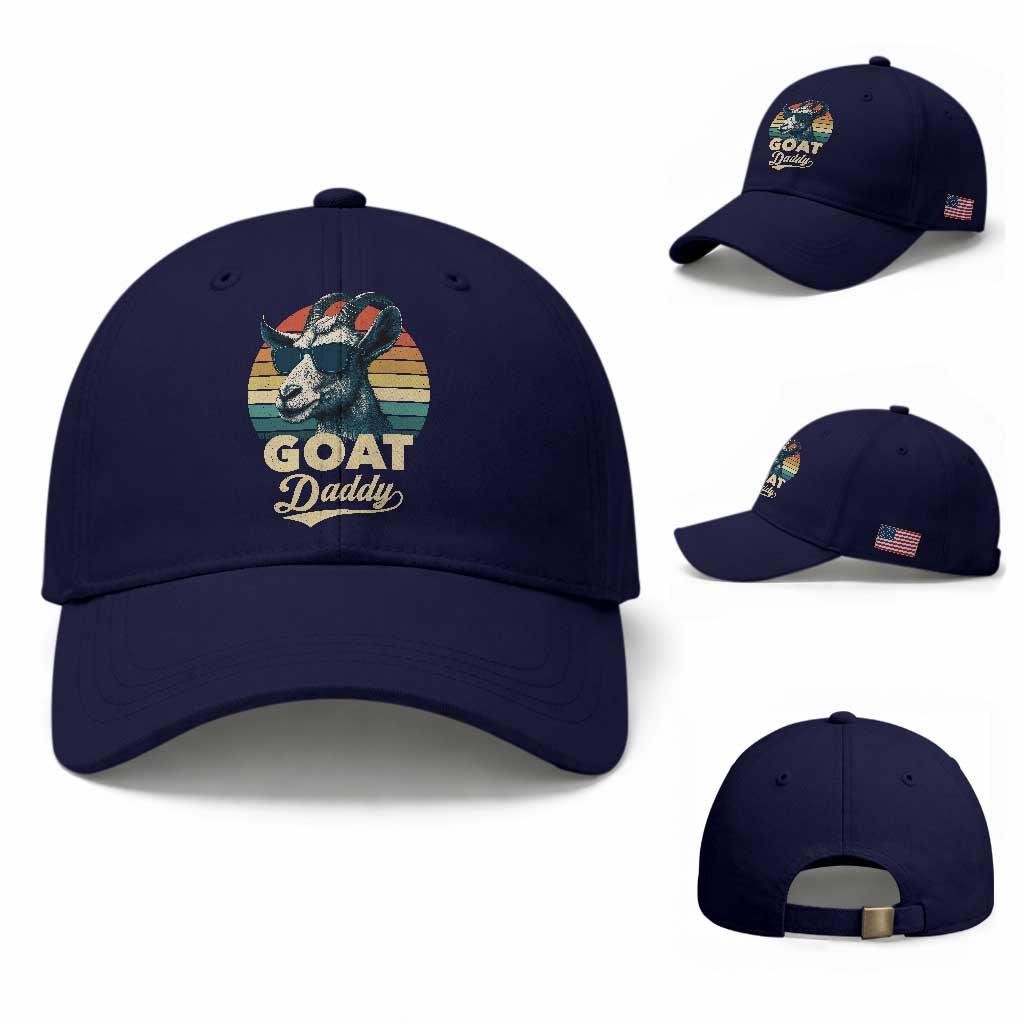Goat Daddy Baseball Cap Funny Goat Father Retro Vintage TS11 Baseball Cap Universal Fit Dark Blue Print Your Wear