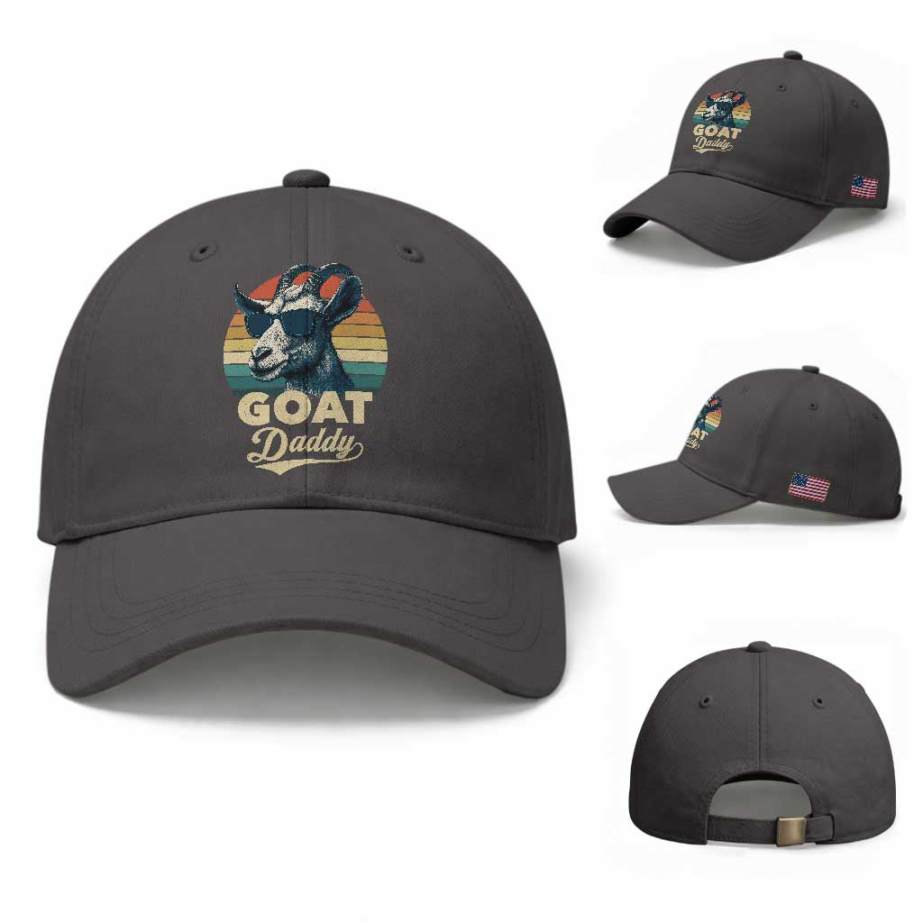 Goat Daddy Baseball Cap Funny Goat Father Retro Vintage TS11 Baseball Cap Universal Fit Dark Gray Print Your Wear