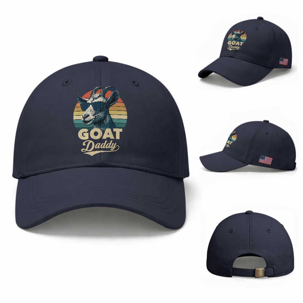 Goat Daddy Baseball Cap Funny Goat Father Retro Vintage TS11 Baseball Cap Universal Fit Navy Print Your Wear