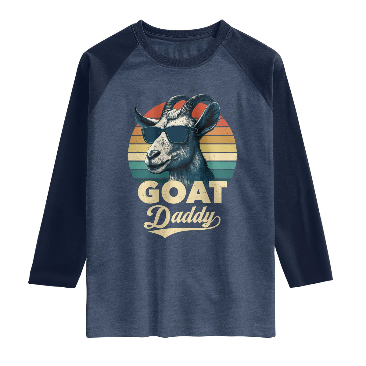 Goat Daddy Raglan Shirt Funny Goat Father Retro Vintage TS11 Heather Denim Navy Print Your Wear