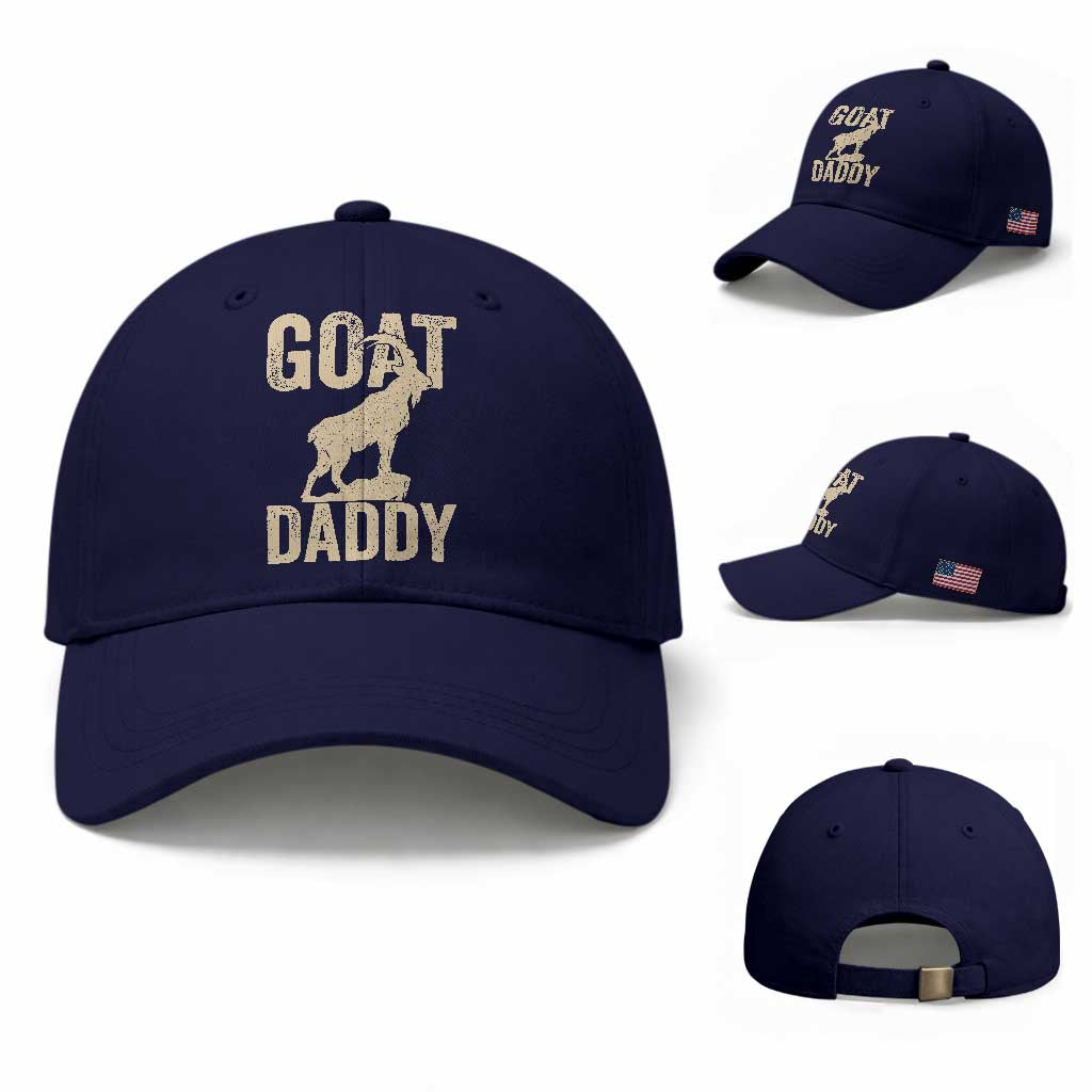 Goat Daddy Baseball Cap Funny Goat Father Vintage TS11 Baseball Cap Universal Fit Dark Blue Print Your Wear