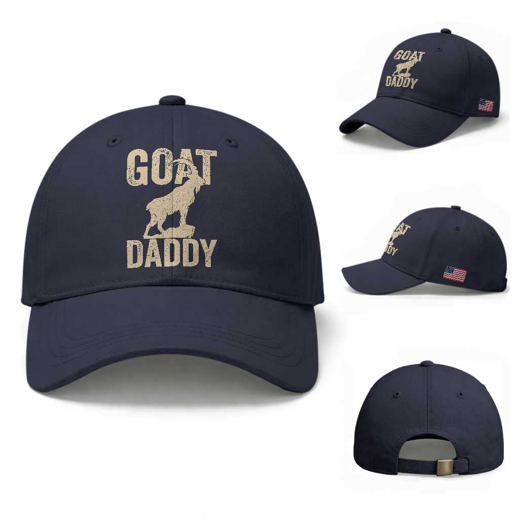 Goat Daddy Baseball Cap Funny Goat Father Vintage TS11 Baseball Cap Universal Fit Navy Print Your Wear