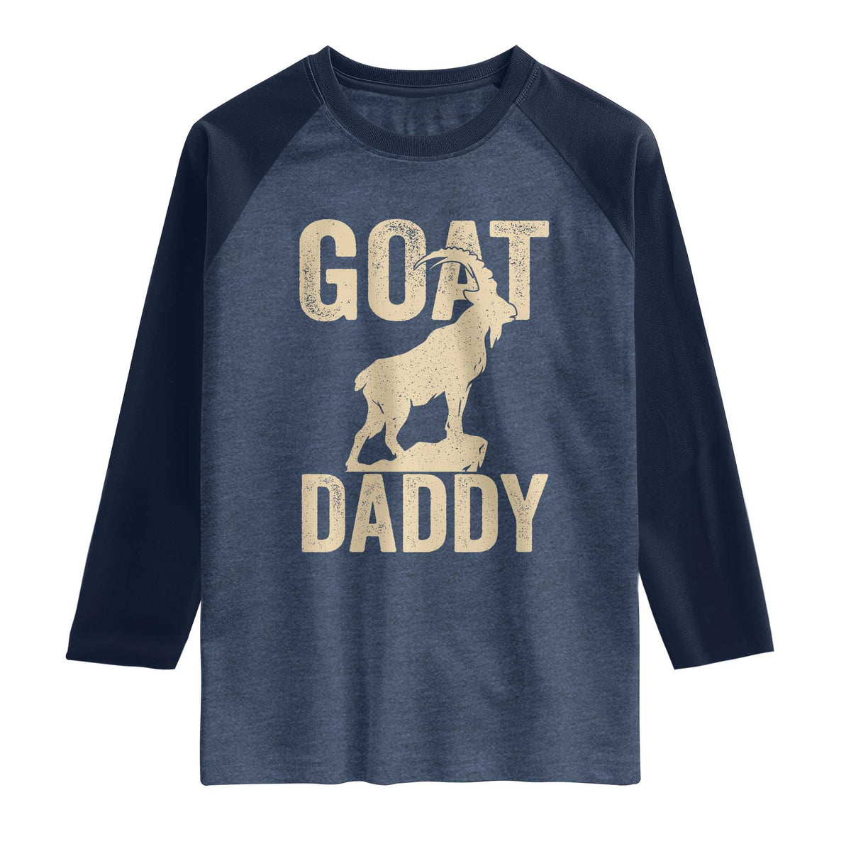 Goat Daddy Raglan Shirt Funny Goat Father Vintage TS11 Heather Denim Navy Print Your Wear