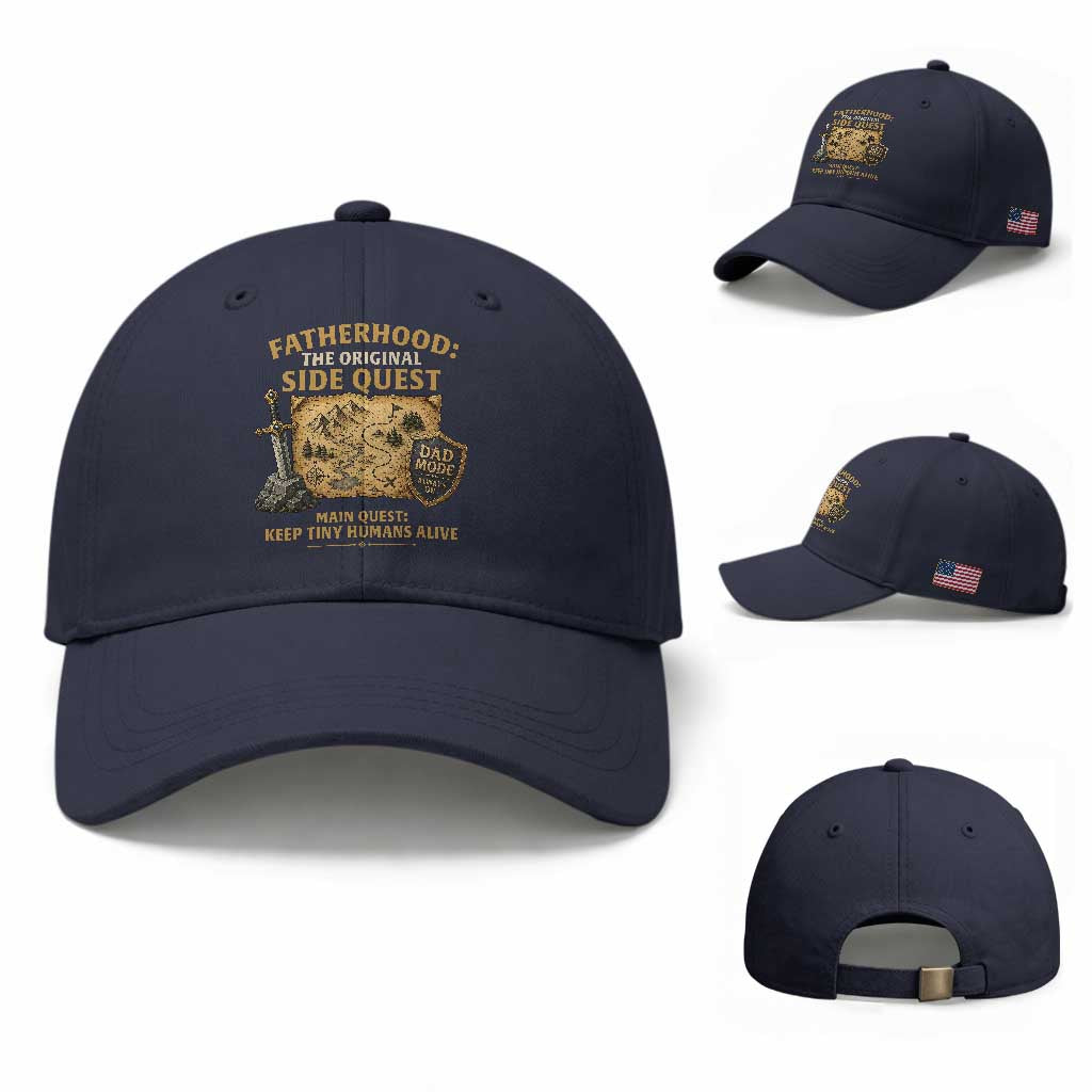 RPG Dad Baseball Cap Fatherhood The Original Side Quest Dad Mode D20 Tabletop Games TS11 Baseball Cap Universal Fit Navy Print Your Wear