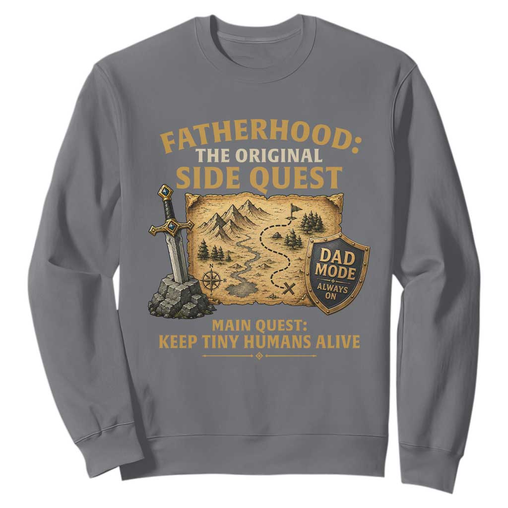 RPG Dad Sweatshirt Fatherhood The Original Side Quest Dad Mode D20 Tabletop Games TS11 Charcoal Print Your Wear