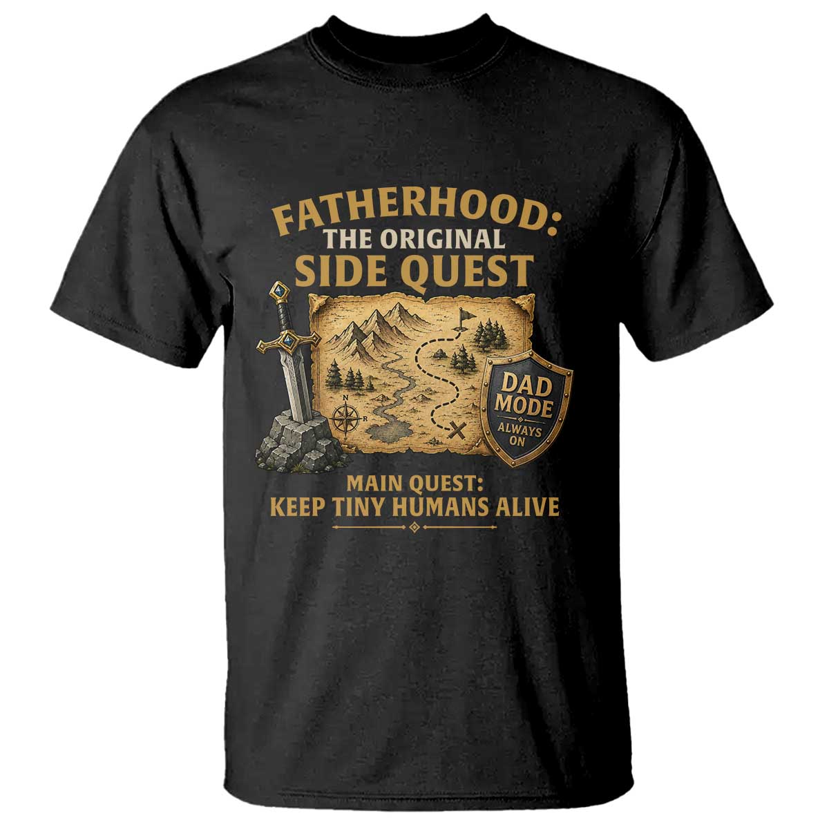 RPG Dad – Fatherhood The Original Side Quest T-Shirt – D20 Tabletop Gamer Dad Tee TS11 Black Print Your Wear