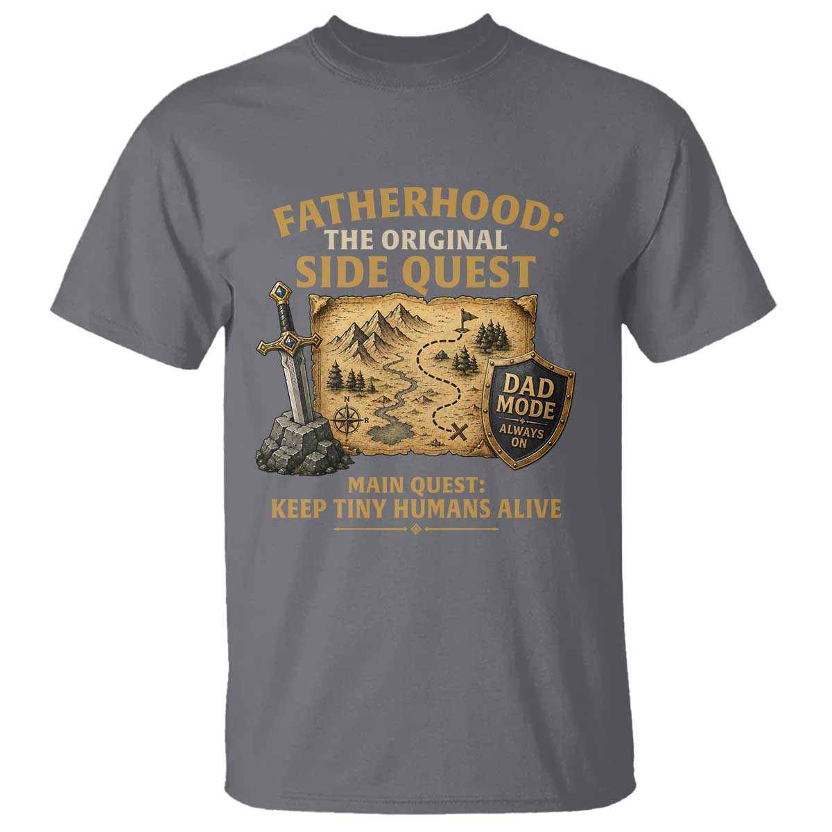 RPG Dad – Fatherhood The Original Side Quest T-Shirt – D20 Tabletop Gamer Dad Tee TS11 Charcoal Print Your Wear