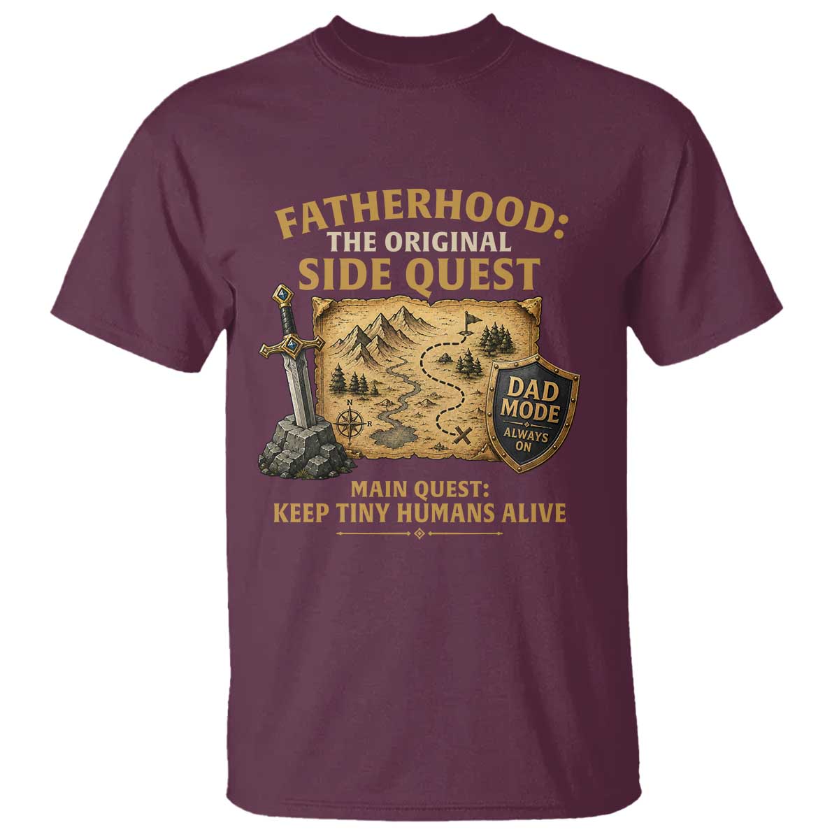 RPG Dad – Fatherhood The Original Side Quest T-Shirt – D20 Tabletop Gamer Dad Tee TS11 Maroon Print Your Wear