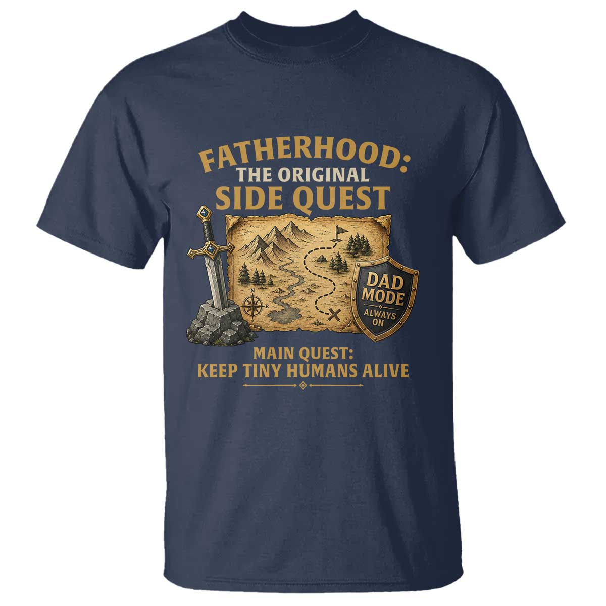 RPG Dad – Fatherhood The Original Side Quest T-Shirt – D20 Tabletop Gamer Dad Tee TS11 Navy Print Your Wear