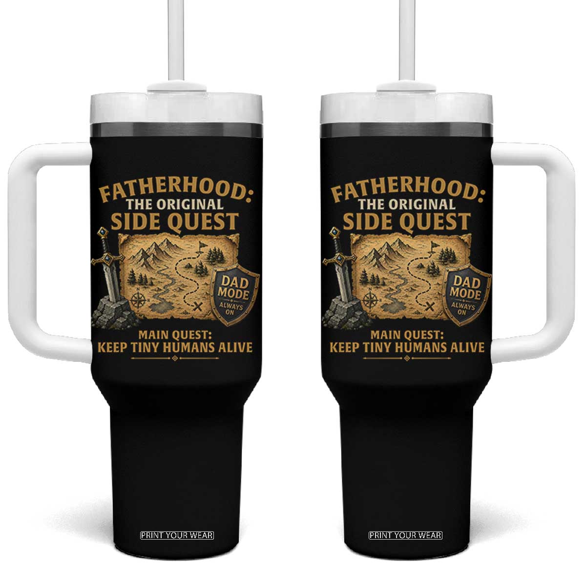 RPG Dad Tumbler With Handle Fatherhood The Original Side Quest Dad Mode D20 Tabletop Games TS11 One Size: 40 oz Black Print Your Wear