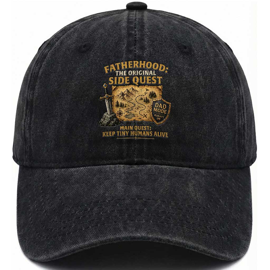 RPG Dad Washed Cotton Baseball Cap Fatherhood The Original Side Quest Dad Mode D20 Tabletop Games TS11 Print Your Wear