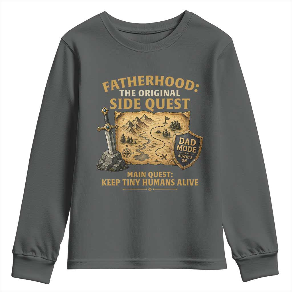 RPG Dad Youth Sweatshirt Fatherhood The Original Side Quest Dad Mode D20 Tabletop Games TS11 Dark Heather Print Your Wear