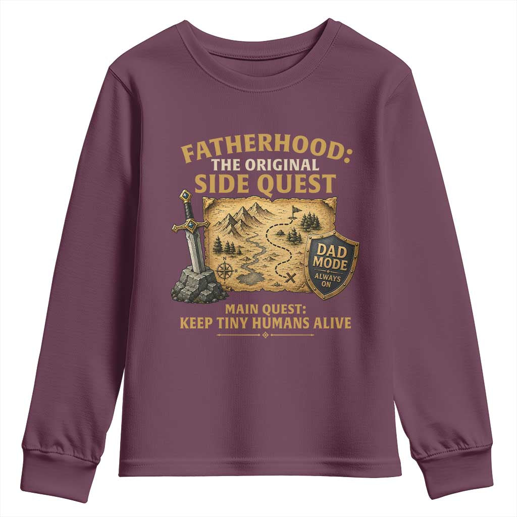 RPG Dad Youth Sweatshirt Fatherhood The Original Side Quest Dad Mode D20 Tabletop Games TS11 Maroon Print Your Wear