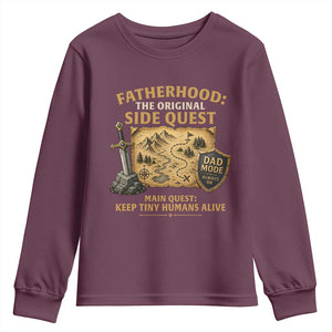 RPG Dad Youth Sweatshirt Fatherhood The Original Side Quest Dad Mode D20 Tabletop Games TS11 Maroon Print Your Wear