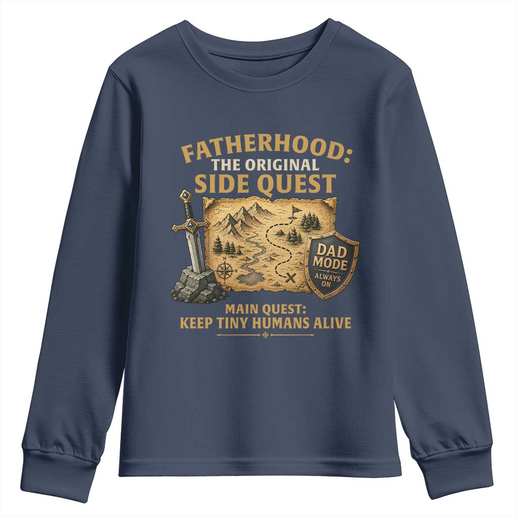 RPG Dad Youth Sweatshirt Fatherhood The Original Side Quest Dad Mode D20 Tabletop Games TS11 Navy Print Your Wear