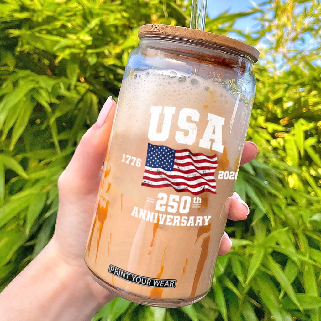 250th Anniversary USA 4th of July America US Flag Patriotic Glass Can TS11 Black Print Your Wear