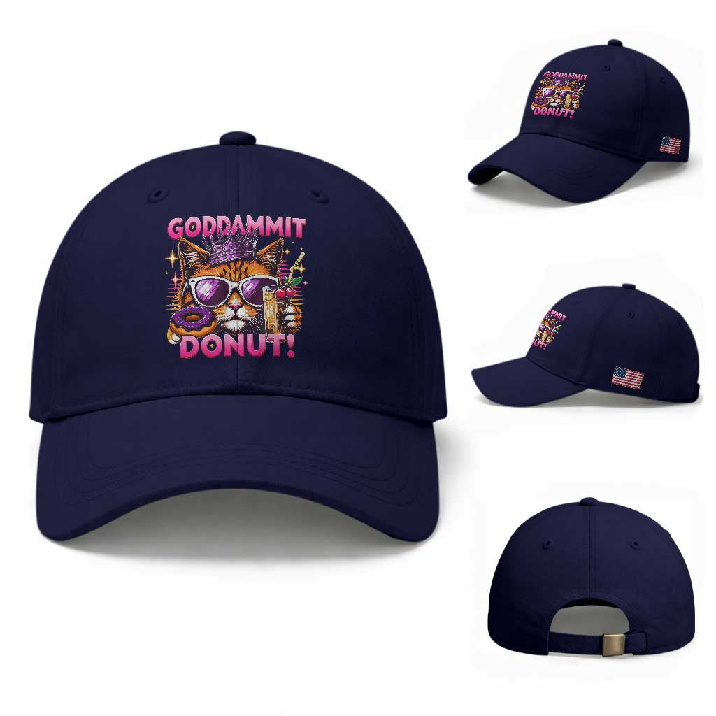 Funny Goddammit Cat Princess Meme Baseball Cap Cartoon Style TS11 Baseball Cap Universal Fit Dark Blue Print Your Wear