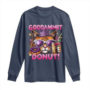 Funny Goddammit Cat Princess Meme Long Sleeve Shirt Cartoon Style TS11 Navy Print Your Wear
