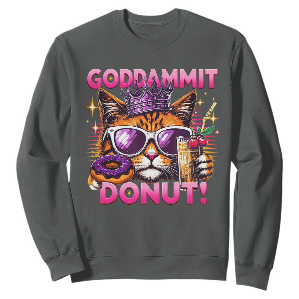 Funny Goddammit Cat Princess Meme Sweatshirt Cartoon Style TS11 Dark Heather Print Your Wear